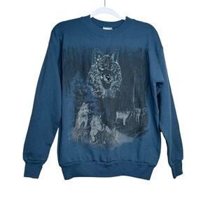 Vintage 90's Made In USA Wolf Pack Embroidered Wolves Crew Neck Sweatshirt Sz M